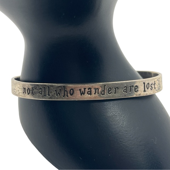 Far Fetched Sterling Silver Not All Who Wander Are Lost Cuff Bracelet vintage - Picture 1 of 12